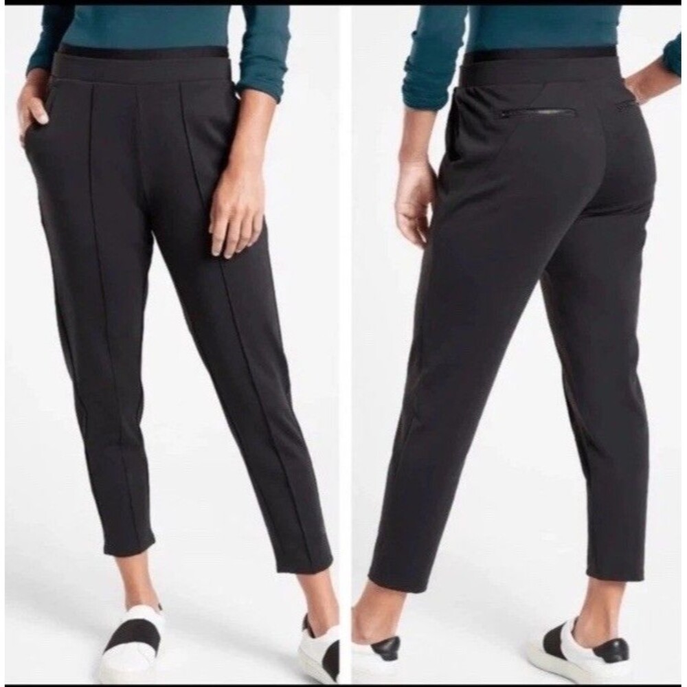 Athleta Venice Pintuck Pant Black Size Medium Tapered Travel Work Trouser